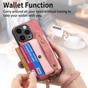 For iPhone 15 Pro Retro Cross Wristband Wallet Leather Back Phone Case(Pink)