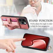 For iPhone 15 Pro Retro Cross Wristband Wallet Leather Back Phone Case(Pink)
