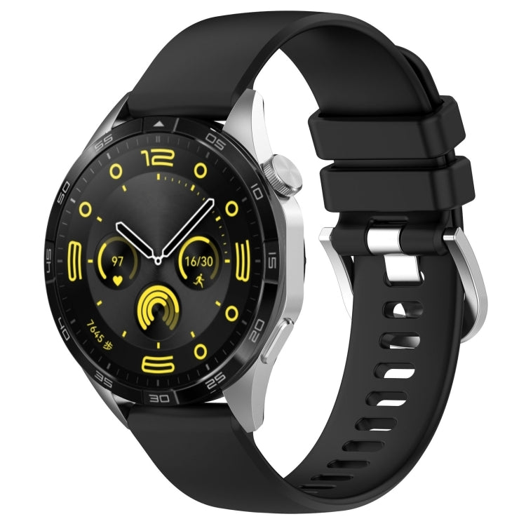 For Huawei Watch GT4 46mm 22mm Liquid Glossy Silver Buckle Silicone Watch Band(Black) - Watch Bands by PMC TechLife | Online Shopping South Africa | PMC TechLife | Buy Now Pay Later Mobicred