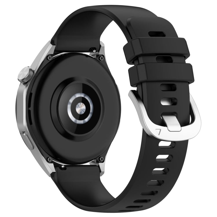 For Huawei Watch GT4 46mm 22mm Liquid Glossy Silver Buckle Silicone Watch Band(Black) - Watch Bands by PMC TechLife | Online Shopping South Africa | PMC TechLife | Buy Now Pay Later Mobicred