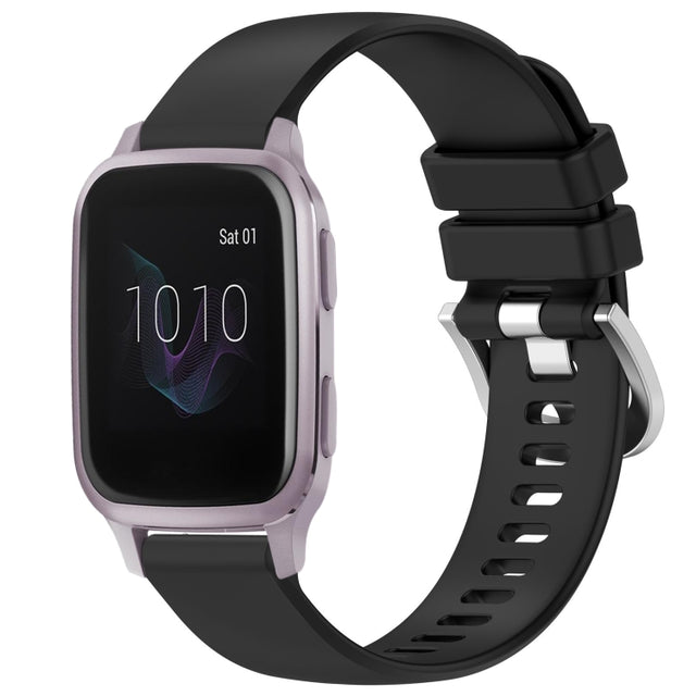 Compatible with Garmin Venu / Venu SQ Liquid Glossy Silver Buckle Silicone Watch Band(Black)