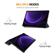 For Samsung Galaxy Tab S9 FE ENKAY Tri-fold Custer Texture Leather Smart Tablet Case(Dark Green)