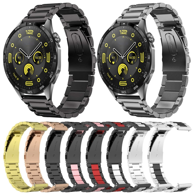 For Huawei Watch GT4 46mm Three Bead Stainless Steel Metal Watch Band(Black+Rose Gold) - free shipping - PMC TechLife - Order now!