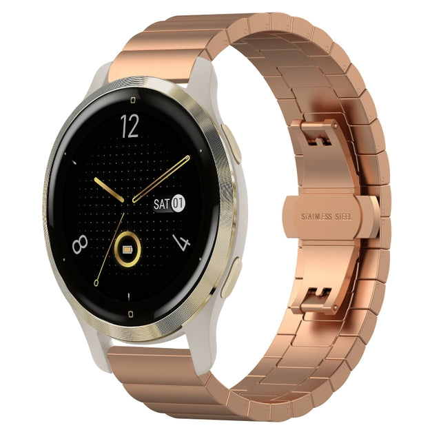 Compatible with Garmin Venu 2S One Bead Butterfly Buckle Stainless Steel Metal Watch Band(Rose Gold)