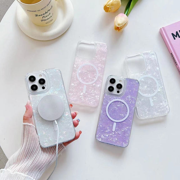 For iPhone 15 Shell Texture MagSafe TPU Phone Case(Purple)