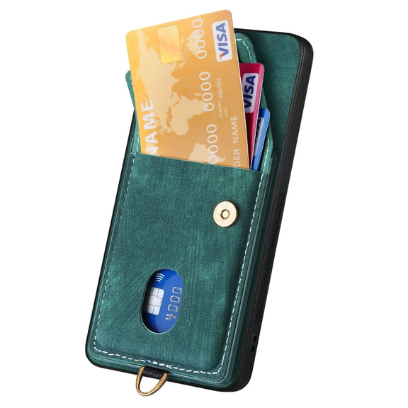 For Xiaomi Redmi Note 13 Pro+ Retro Card Wallet Fold Leather Phone Case with Strap(Green)