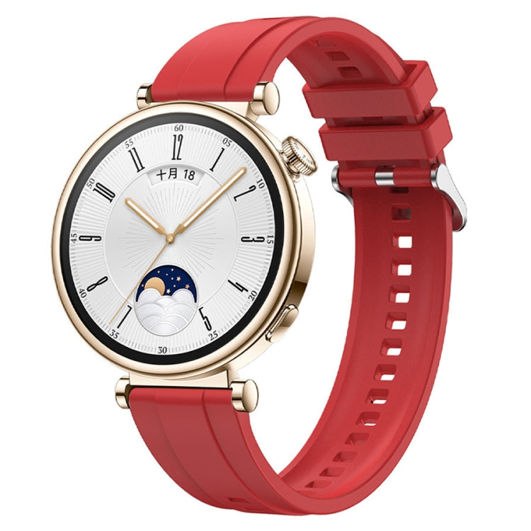 For Huawei Watch GT4 41mm Tire Pattern Silver Buckle Silicone Watch Band(Red) - Watch Bands by PMC TechLife | Online Shopping South Africa | PMC TechLife