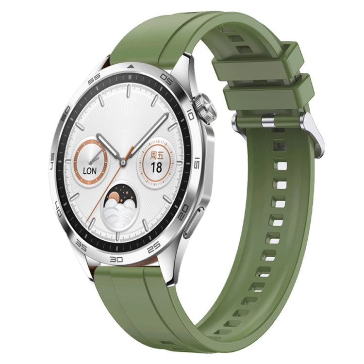 For Huawei Watch GT4 46mm Tire Pattern Silver Buckle Silicone Watch Band(Green) - Watch Bands by PMC TechLife | Online Shopping South Africa | PMC TechLife