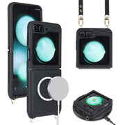 For Samsung Galaxy Z Flip5 5G Crossbody R20 Texture Leather Magsafe Phone Case(Black)