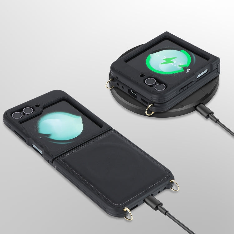 For Samsung Galaxy Z Flip5 5G Crossbody R20 Texture Leather Magsafe Phone Case(Black) - free shipping - PMC TechLife - Order now!