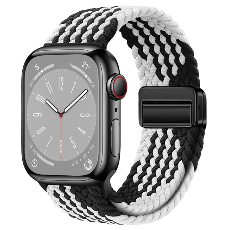 For Apple Watch Series 7 41mm Nylon Woven Magnetic Fold Buckle Watch Band(Z Black White) - Watch Bands by PMC TechLife | Online Shopping South Africa | PMC TechLife