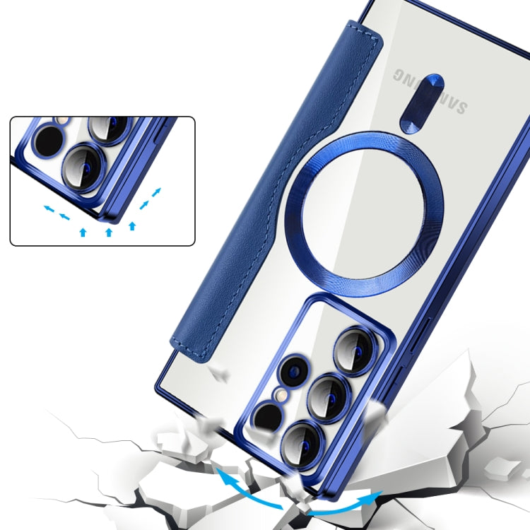 For Samsung Galaxy S22 Ultra 5G Shield MagSafe RFID Anti-theft Leather Phone Case(Dark Blue) - free shipping - PMC TechLife - Order now!