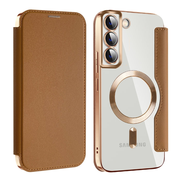 For Samsung Galaxy S22+ 5G Shield MagSafe RFID Anti-theft Leather Phone Case(Brown) - Galaxy S22+ 5G Cases by PMC TechLife | Online Shopping South Africa | PMC TechLife | Buy Now Pay Later Mobicred
