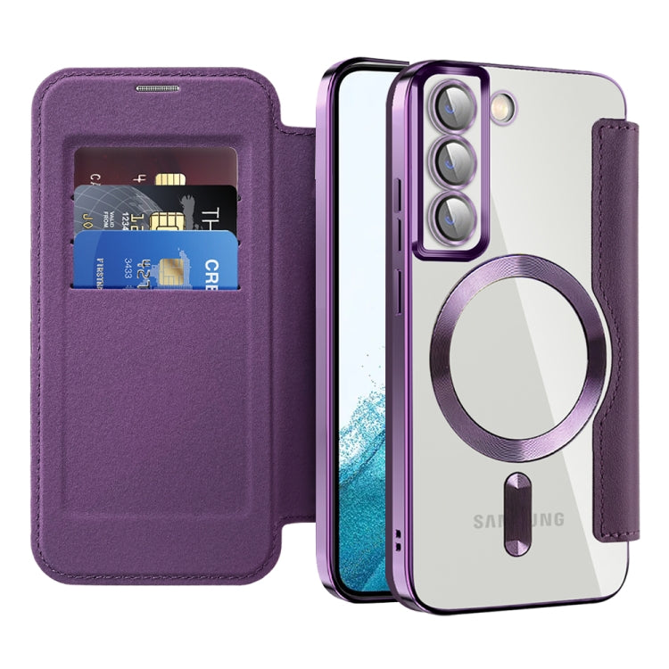 For Samsung Galaxy S22+ 5G MagSafe Magnetic RFID Anti-theft Leather Phone Case(Purple) - Galaxy S22 5G Cases by PMC TechLife | Online Shopping South Africa | PMC TechLife