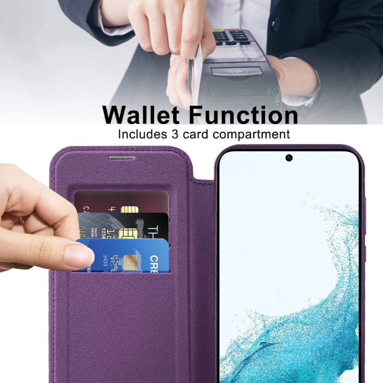 For Samsung Galaxy S22+ 5G MagSafe Magnetic RFID Anti-theft Leather Phone Case(Purple)