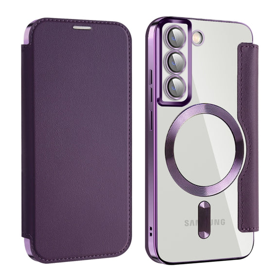 For Samsung Galaxy S22+ 5G MagSafe Magnetic RFID Anti-theft Leather Phone Case(Purple)