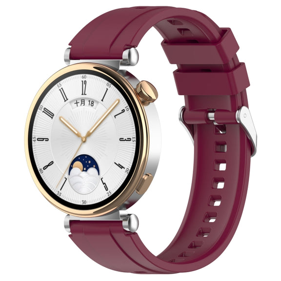 For Huawei Watch GT4 41mm Official Steps Style Silver Buckle Silicone Watch Band(Wine Red)