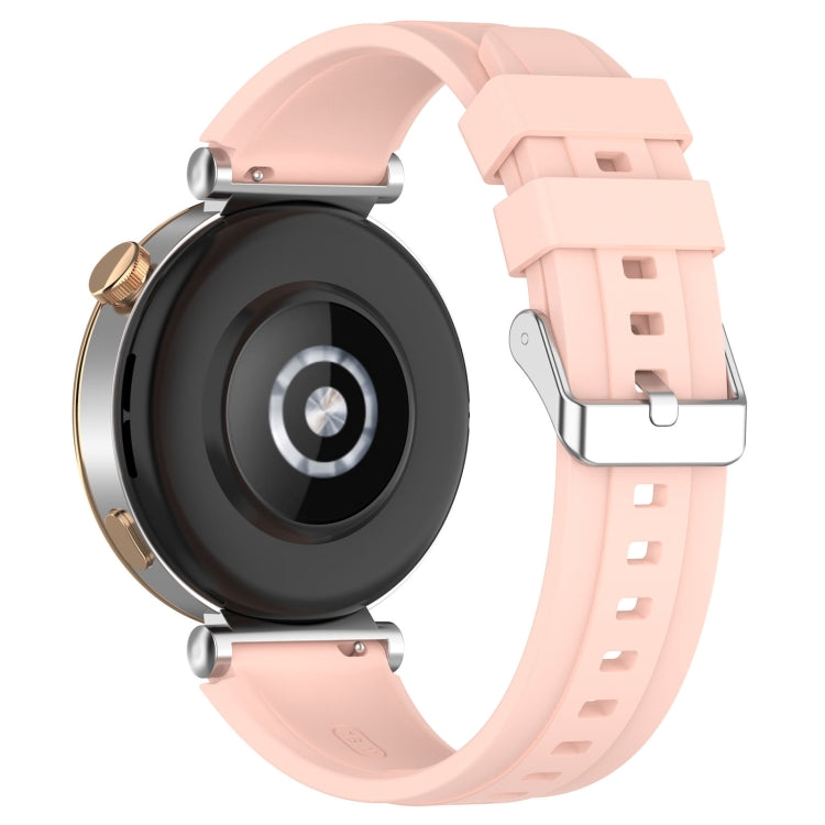 For Huawei Watch GT4 41mm Official Steps Style Silver Buckle Silicone Watch Band(Pink) - Watch Bands by PMC TechLife | Online Shopping South Africa | PMC TechLife