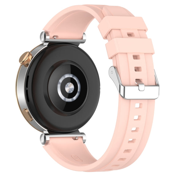 For Huawei Watch GT4 41mm Official Steps Style Silver Buckle Silicone Watch Band(Pink)