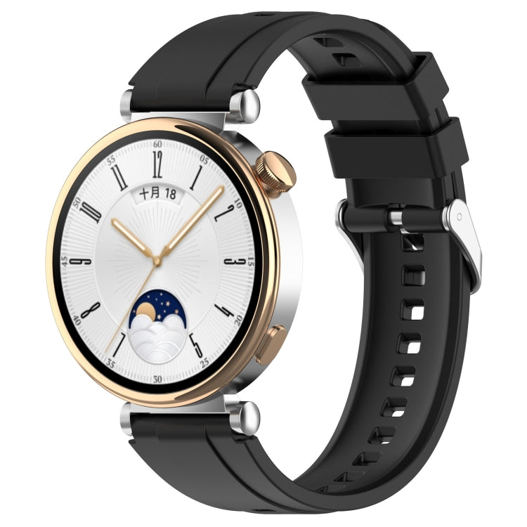 For Huawei Watch GT4 41mm Official Steps Style Silver Buckle Silicone Watch Band(Black) - Watch Bands by PMC TechLife | Online Shopping South Africa | PMC TechLife | Buy Now Pay Later Mobicred