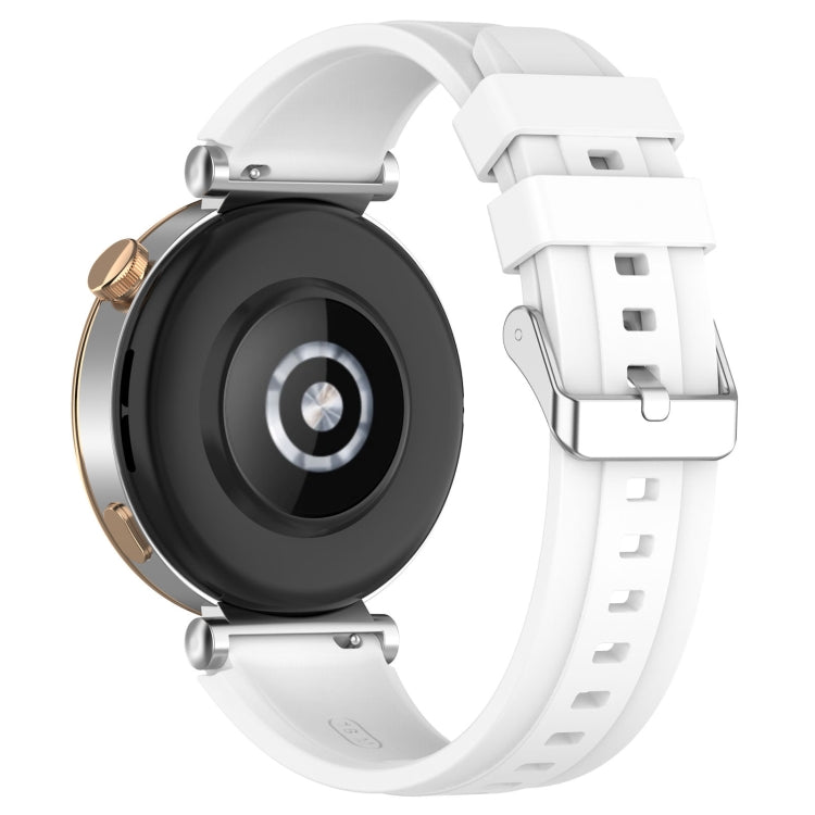 For Huawei Watch GT4 41mm Official Steps Style Silver Buckle Silicone Watch Band(White)
