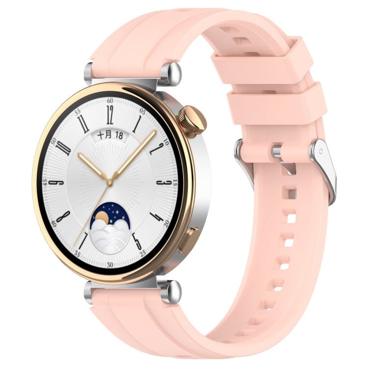 For Huawei Watch GT4 46mm Official Steps Style Silver Buckle Silicone Watch Band(Pink) - Watch Bands by PMC TechLife | Online Shopping South Africa | PMC TechLife