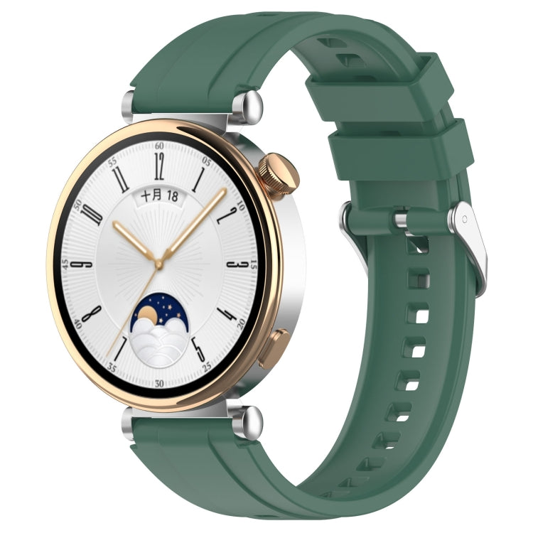 For Huawei Watch GT4 46mm Official Steps Style Silver Buckle Silicone Watch Band(Dark Green) - Watch Bands by PMC TechLife | Online Shopping South Africa | PMC TechLife