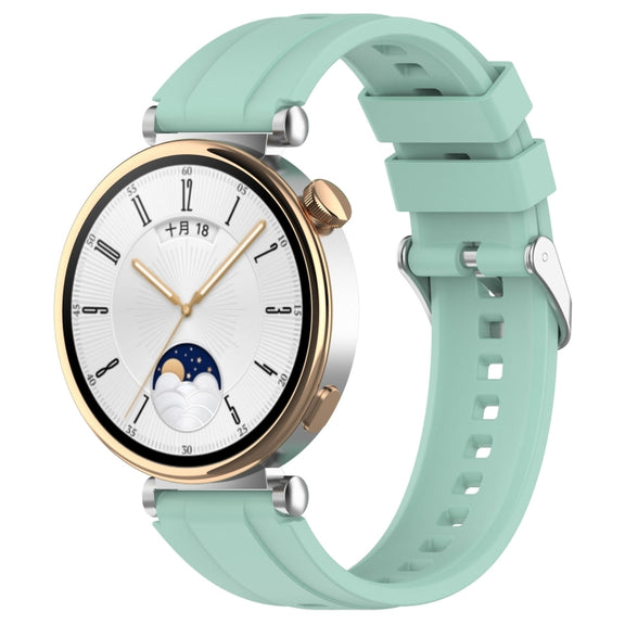 For Huawei Watch GT4 46mm Official Steps Style Silver Buckle Silicone Watch Band(Green)