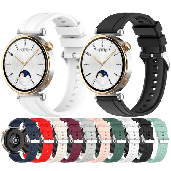 For Huawei Watch GT4 41mm Official Steps Style Silver Buckle Silicone Watch Band(White)