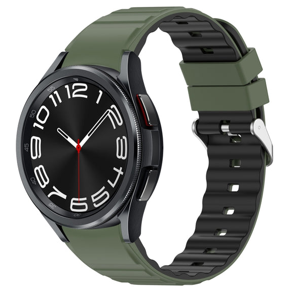 For Samsung Galaxy Watch 6 Classic Two Color Horizontal Silicone Watch Band(Olive Green Black)