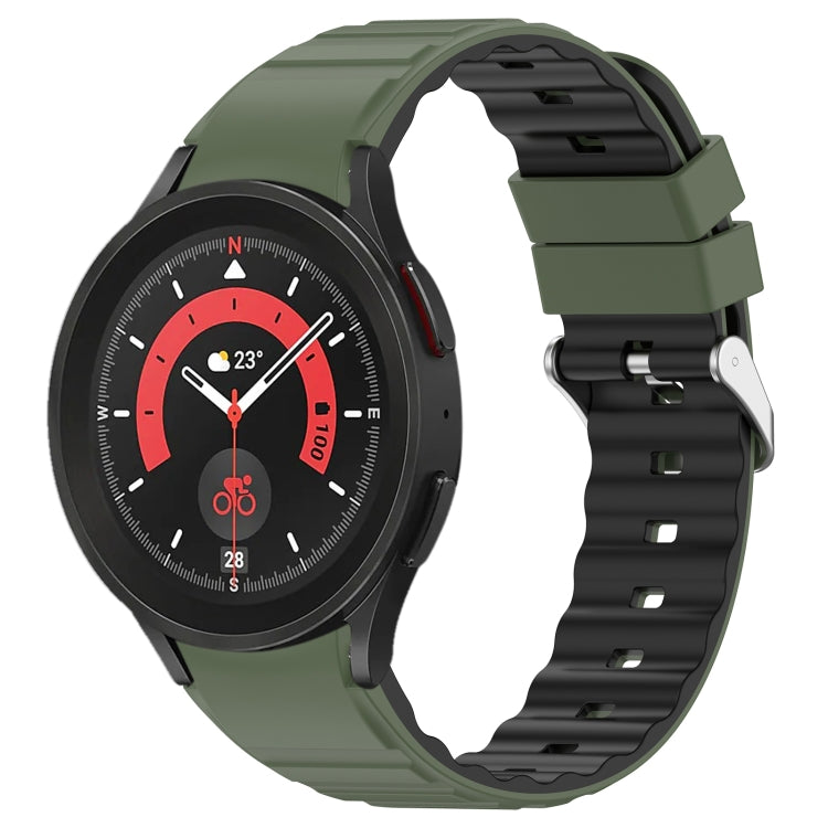 For Samsung Galaxy Watch 5 Two Color Horizontal Silicone Watch Band(Olive Green Black) - Watch Bands by PMC TechLife | Online Shopping South Africa | PMC TechLife