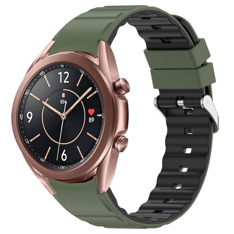 For Samsung Galaxy Watch 3 41mm Two Color Horizontal Silicone Watch Band(Olive Green Black) - Watch Bands by PMC TechLife | Online Shopping South Africa | PMC TechLife
