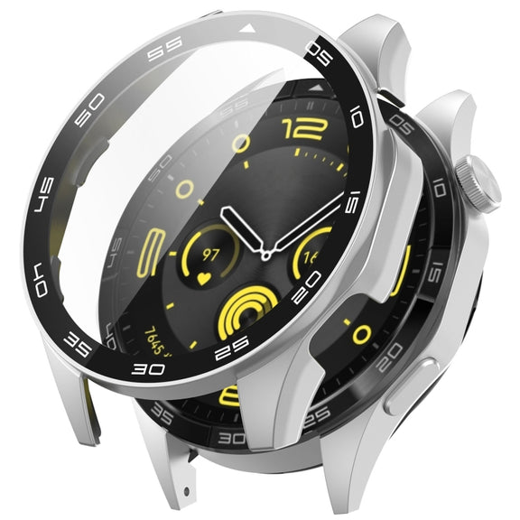 For Huawei Watch GT 4 46mm PC + Tempered Glass Integrated Watch Protective Case with Graduated Dial(Silver)