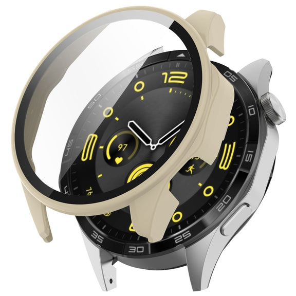 For Huawei Watch GT4 46mm PC+Tempered Glass Integrated Smart Watch Case(Ivory White)