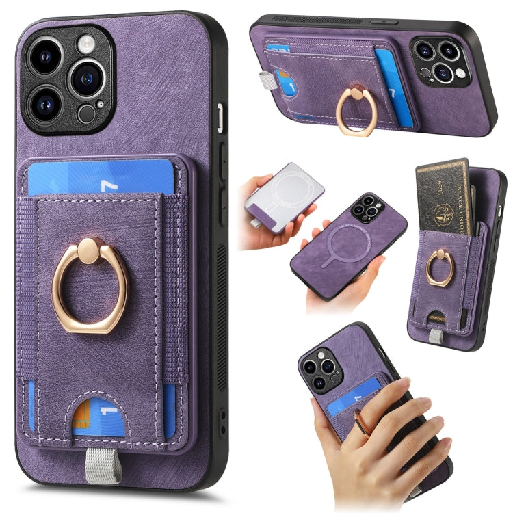 For iPhone 12 Pro Retro Splitable Magnetic Card Bag Leather Phone Case(Purple) - free shipping - PMC TechLife - Order now!