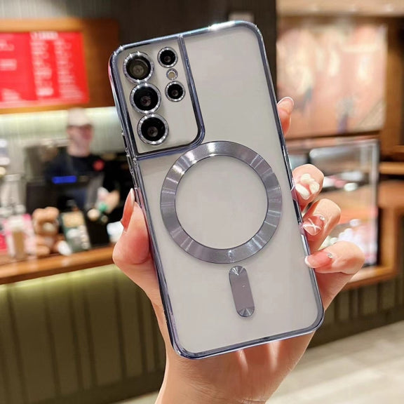 For Samsung Galaxy S21 Ultra 5G MagSafe Electroplating TPU Phone Case(Sierra Blue)
