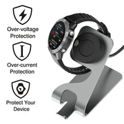 JUNSUNMAY Compatible with Garmin Venu 3 / Venu 3S USB Port Aluminum Alloy Watch Charger Holder, Length: 1.5m(Grey)