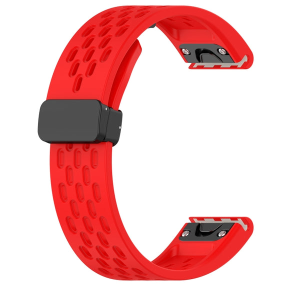 Compatible with Garmin Descent MK3 43mm 20mm Holes Magnetic Folding Buckle Silicone Watch Band(Red)