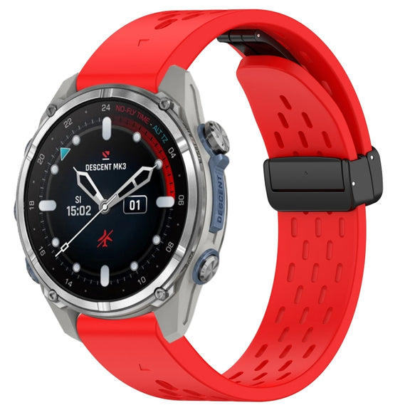 Compatible with Garmin Descent MK3 43mm 20mm Holes Magnetic Folding Buckle Silicone Watch Band(Red)