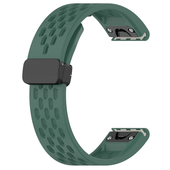 Compatible with Garmin Descent G1 22mm Holes Magnetic Folding Buckle Silicone Watch Band(Dark Green)