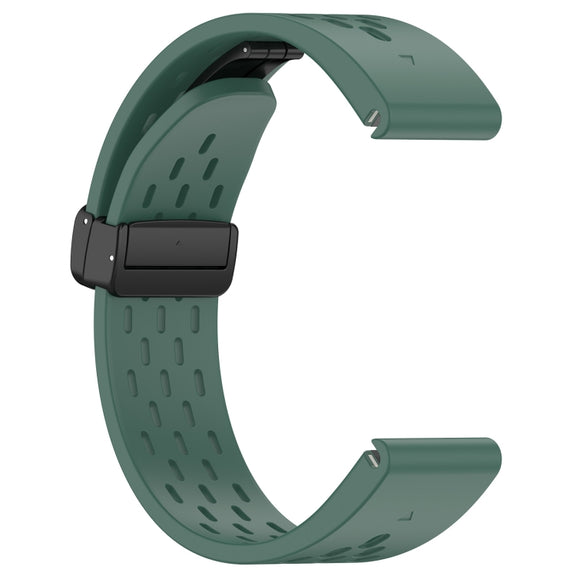 Compatible with Garmin Descent G1 22mm Holes Magnetic Folding Buckle Silicone Watch Band(Dark Green)