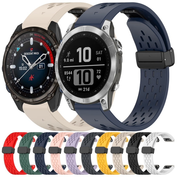Compatible with Garmin Descent G1 22mm Holes Magnetic Folding Buckle Silicone Watch Band(Dark Green)