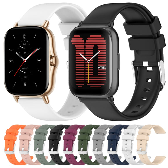 For Amazfit Bip 3 Pro 20mm Smooth Solid Color Silicone Watch Band(Black)