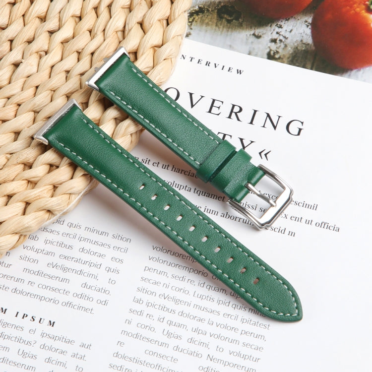 For Samsung Galaxy Watch Fit 3 Leather Sewing Thread Pin Buckle Watch Band(Green) - Watch Bands by PMC TechLife | Online Shopping South Africa | PMC TechLife