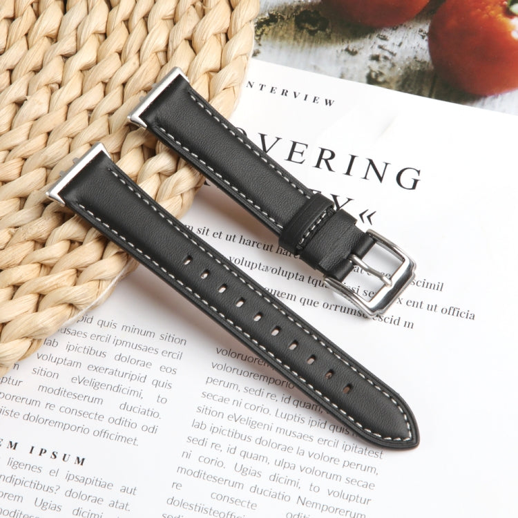 For Samsung Galaxy Watch Fit 3 Leather Sewing Thread Pin Buckle Watch Band(Black) - Watch Bands by PMC TechLife | Online Shopping South Africa | PMC TechLife