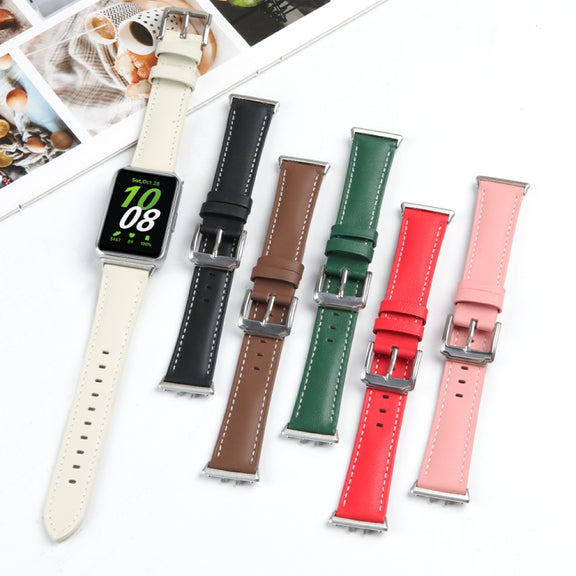 For Samsung Galaxy Watch Fit 3 Leather Sewing Thread Pin Buckle Watch Band(Pink)