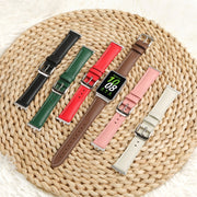 For Samsung Galaxy Watch Fit 3 Leather Sewing Thread Pin Buckle Watch Band(Pink)