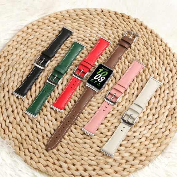 For Samsung Galaxy Watch Fit 3 Leather Sewing Thread Pin Buckle Watch Band(Pink)