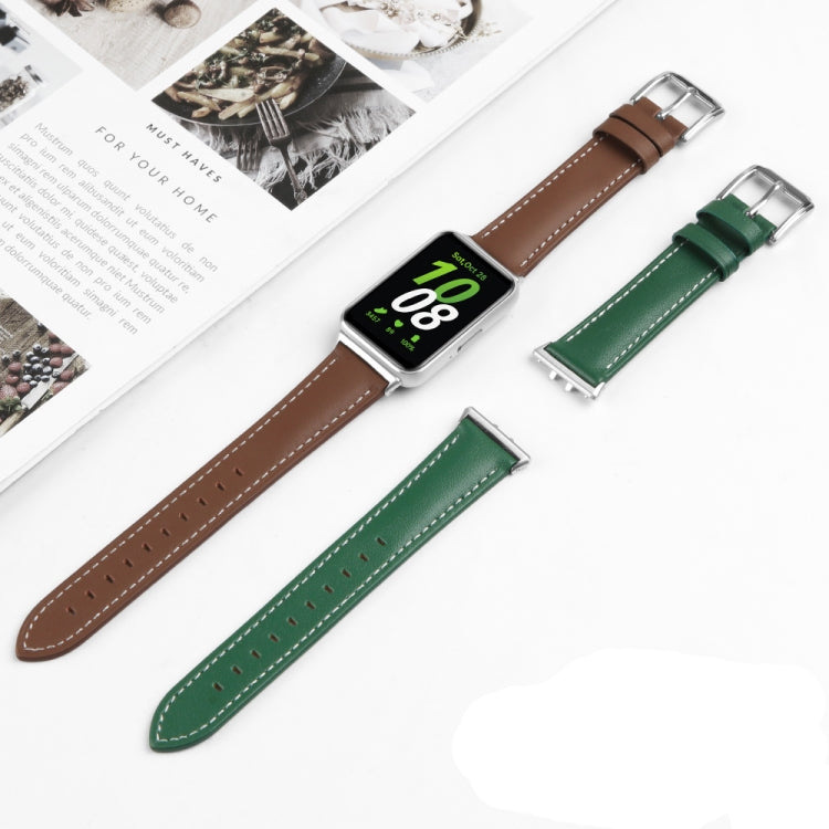 For Samsung Galaxy Watch Fit 3 Leather Sewing Thread Pin Buckle Watch Band(Pink)