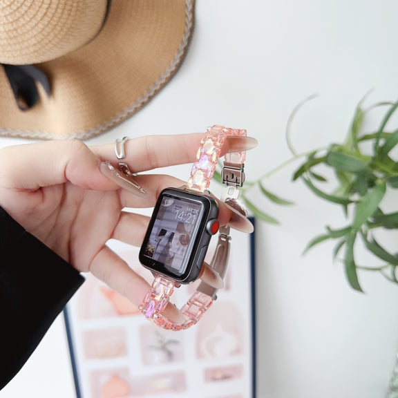 For Apple Watch Series 7 41mm Laser PC Colorful 12mm Slim Watch Band(Pink)